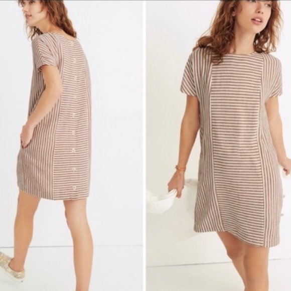 Madewell Dresses & Skirts - Madewell Stripe Play Button Back Tee Linen Dress